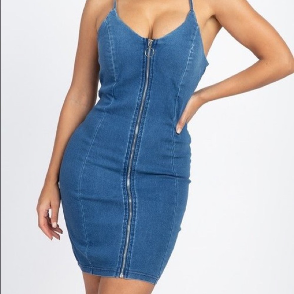 Denim zip up dress